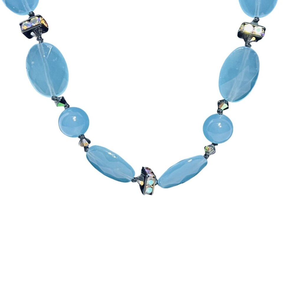 Lori Frantz-Koenig Blue Bead and AB Rhinestone Necklace (6022) - Picture 3 of 7